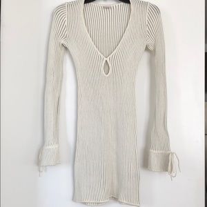 Knit White Long Sleeve Dress